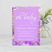 Paarse Rozen Baby shower monogram Kaart (Staand voorkant)