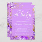 Paarse Rozen Baby shower monogram Kaart (Voorkant / Achterkant)