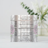 Paarse rozen bij het raam - gotische stijl bruilof menu (Staand voorkant)