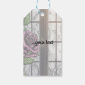 Paarse rozen bij het raam - gotische stijl cadeaulabel (Achterkant)