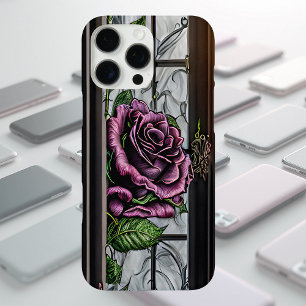 Paarse rozen bij het raam - gotische stijl iPhone 16 pro max hoesje