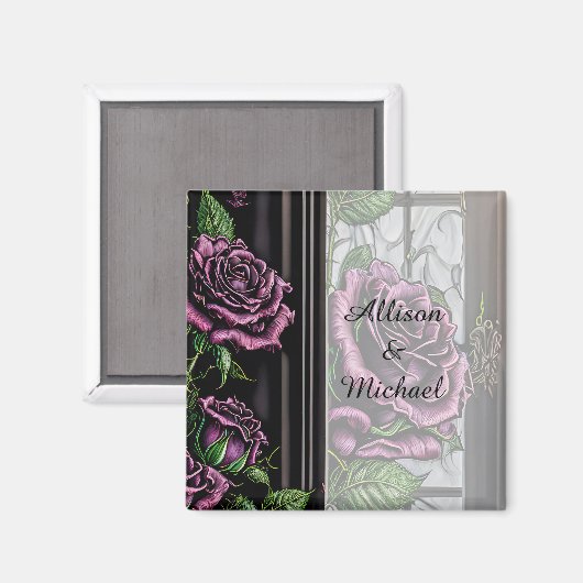 Paarse rozen bij het raam - gotische stijl magneet (Voorkant / Achterkant)