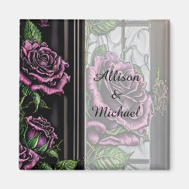 Paarse rozen bij het raam - gotische stijl magneet