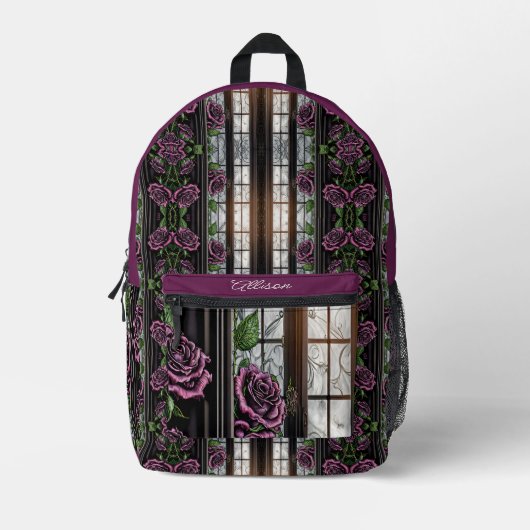 Paarse rozen bij het raam - gotische stijl op maat bedrukte rugzak (Voorkant)