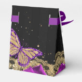  Paarse Rozen Black Gold Lace Quinceañera Bedankdoosjes (Achterkant)