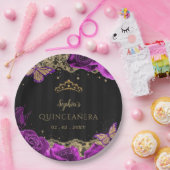  Paarse Rozen Black Gold Lace Quinceañera Papieren Bordje (Feest)
