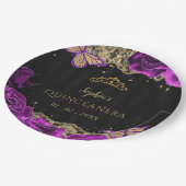  Paarse Rozen Black Gold Lace Quinceañera Papieren Bordje (Gekanteld)