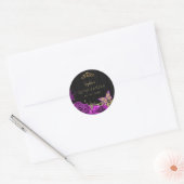  Paarse Rozen Black Gold Lace Quinceañera Ronde Sticker (Envelop)