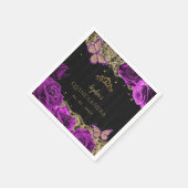  Paarse Rozen Black Gold Lace Quinceañera Servet (Hoek)