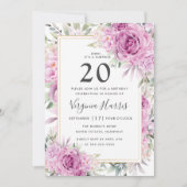 Paarse Rozen Bloemen 20e Verjaardag Kaart (Voorkant)