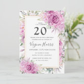 Paarse Rozen Bloemen 20e Verjaardag Kaart (Staand voorkant)