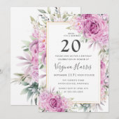 Paarse Rozen Bloemen 20e Verjaardag Kaart (Voorkant / Achterkant)