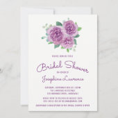 Paarse Rozen Bloemen Bruidsdouche Uitnodigingen (Voorkant)