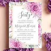 Paarse Rozen Bloemen Goud Lijst 60ste Verjaardag Kaart