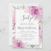 Paarse Rozen Bloemen Goud Lijst 60ste Verjaardag Kaart (Voorkant)