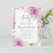 Paarse Rozen Bloemen Goud Lijst 60ste Verjaardag Kaart (Staand voorkant)