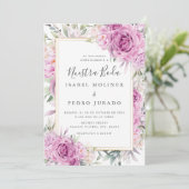 Paarse Rozen Bloemen Nuestra Boda Spaans Bruiloft Kaart (Staand voorkant)