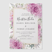 Paarse Rozen Bloemen Nuestra Boda Spaans Bruiloft Vellum Uitnodigingen (Voorkant)