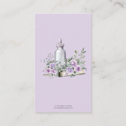 Paarse Rozen Bloemenboek Baby Fles Luier Raffle Informatiekaartje (Achterkant)
