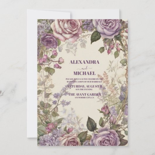  Paarse Rozen bloemenbruiloft Kaart (Voorkant)