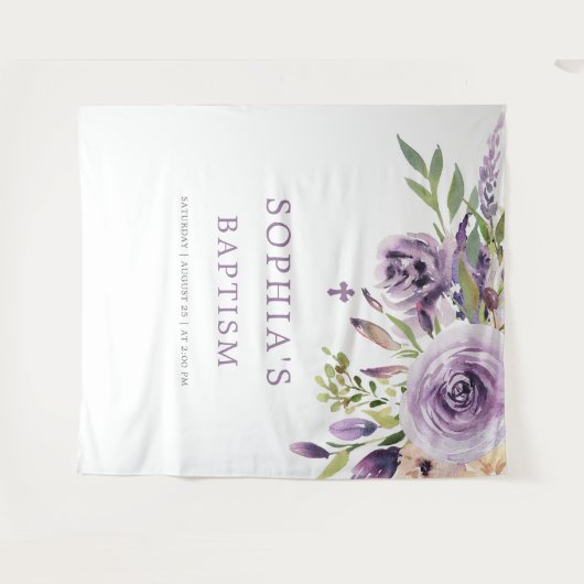 Paarse Rozen bloemendoopwandtapijt Wandkleed (Voorkant (horizontaal))