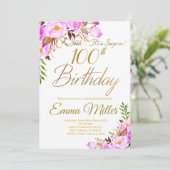 Paarse Rozen Bloemenverrassing 100ste Verjaardagsf Kaart (Staand voorkant)