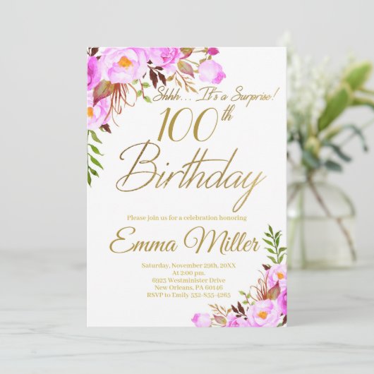 Paarse Rozen Bloemenverrassing 100ste Verjaardagsf Kaart (Staand voorkant)