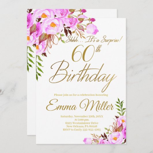 Paarse Rozen Bloemenverrassing 60ste Verjaardagsfe Kaart (Voorkant / Achterkant)