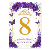 Paarse Rozen Bloemenvlinders Gouden Quinceañera Kaart (Achterkant)