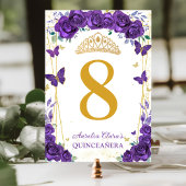Paarse Rozen Bloemenvlinders Gouden Quinceañera Kaart