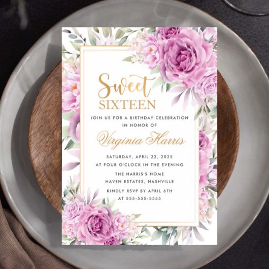 Paarse Rozen Bloemenzoet Zestien 16 Verjaardag Kaart