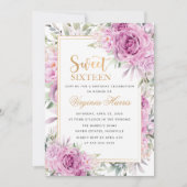 Paarse Rozen Bloemenzoet Zestien 16 Verjaardag Kaart (Voorkant)