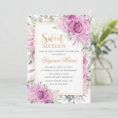 Paarse Rozen Bloemenzoet Zestien 16 Verjaardag Kaart (Staand voorkant)