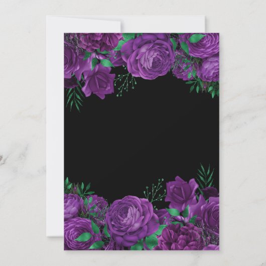 Paarse Rozen Border Floral Sweet Sixteen Kaart (Achterkant)