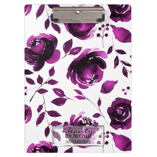 Paarse Rozen Botanische Glam Floral gepersonalisee Klembord (Voorkant)