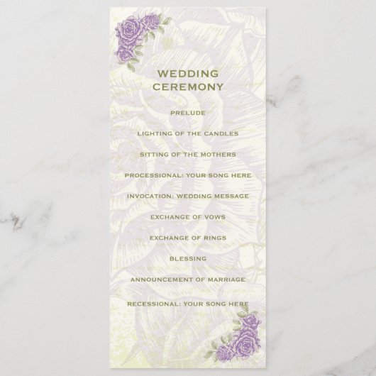 paarse rozen bruiloft ceremonie programmakaart (Achterkant)