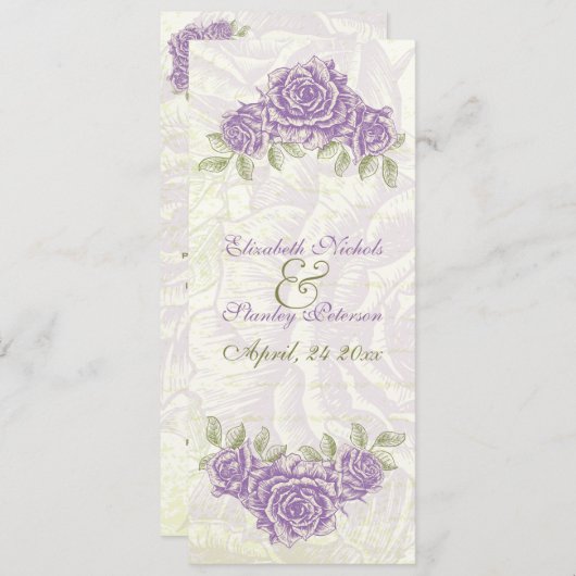  paarse rozen bruiloft ceremonie programmakaart (Voorkant / Achterkant)