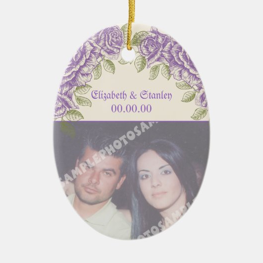  paarse rozen bruiloft keramisch ornament (Voorkant)