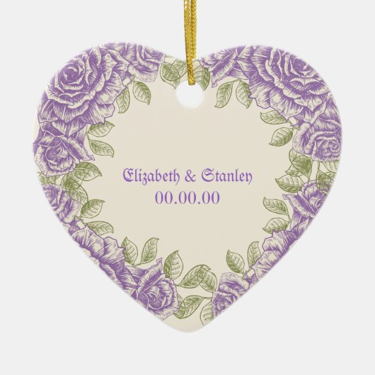  paarse rozen bruiloft keramisch ornament (Voorkant)