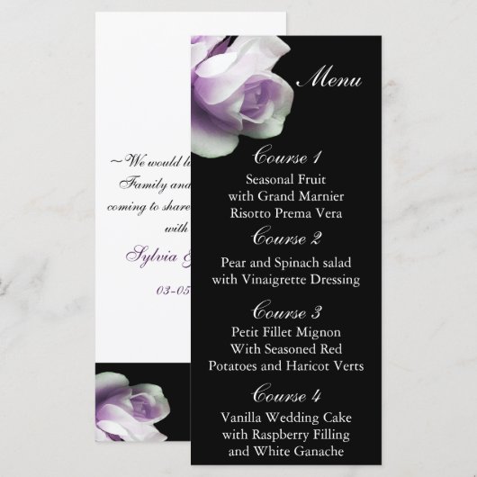 paarse rozen bruiloft menu (Voorkant / Achterkant)
