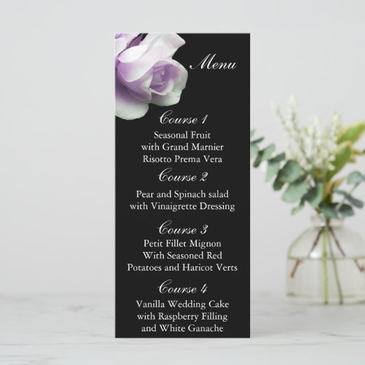 paarse rozen bruiloft menu (Staand voorkant)
