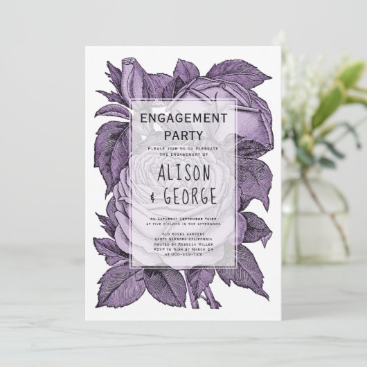 Paarse rozen bruiloft met touw kaart (Staand voorkant)