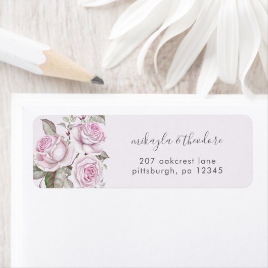 Paarse Rozen bruiloft retour adres label (Insitu)