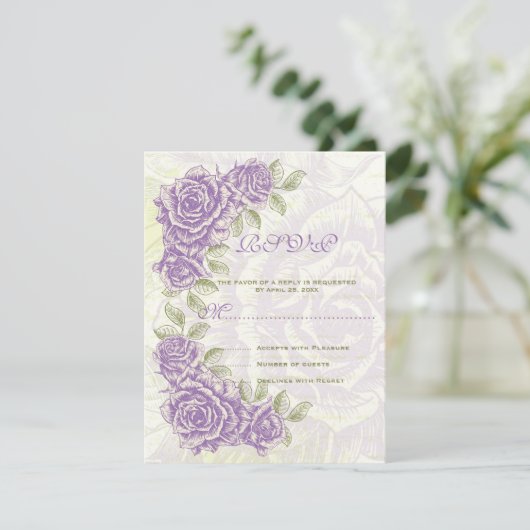 paarse rozen bruiloft RSVP-reactiekaart RSVP Kaartje (Staand voorkant)