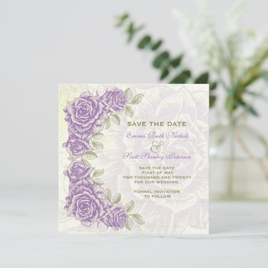  paarse rozen bruiloft Save the Date (Staand voorkant)