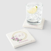 Paarse Rozen bruiloft Stenen Onderzetter (Zijkant)