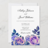 Paarse rozen bruiloft uitnodiging. Aquarel Bloemen Kaart (Voorkant)