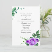 Paarse rozen bruiloft uitnodiging. Bloemenuitnodig Kaart (Staand voorkant)