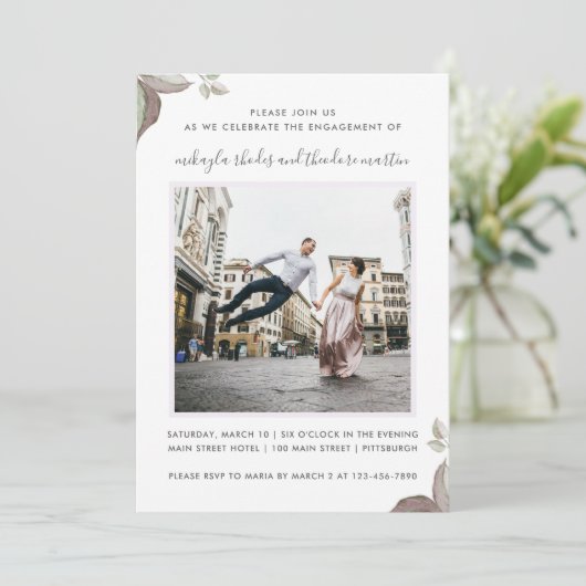 Paarse Rozen bruiloft Verloving foto uitnodiging (Staand voorkant)