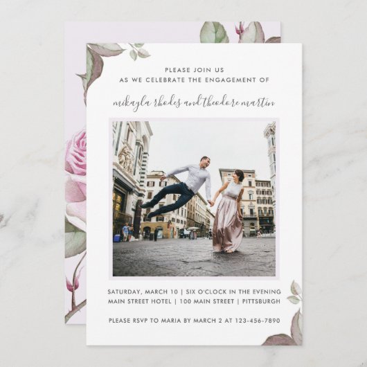 Paarse Rozen bruiloft Verloving foto uitnodiging (Voorkant / Achterkant)